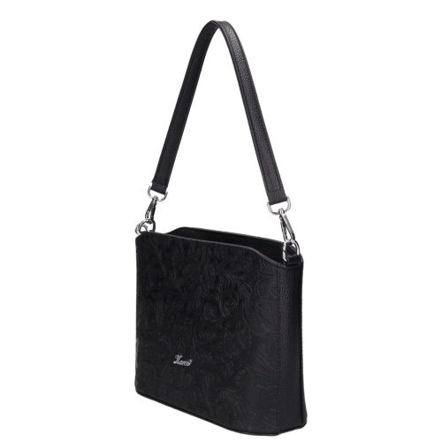 Karen S 087 fekete virág rostbőr táska