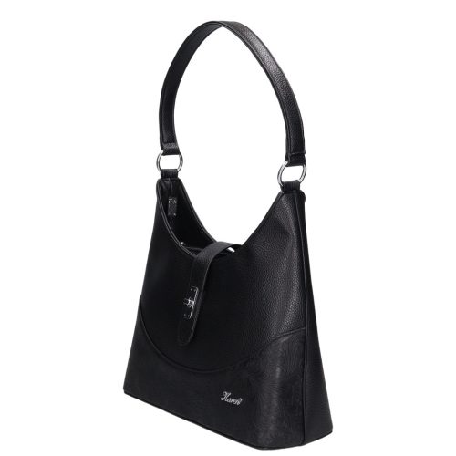 Karen D 658 fekete virág rostbőr női táska