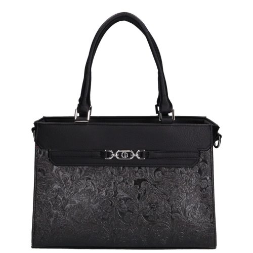 Chiara M 8043 fekete virág rostbőr női táska