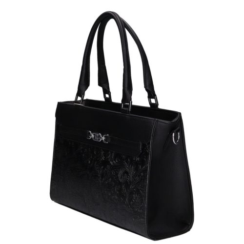 Chiara M 8043 fekete virág rostbőr női táska