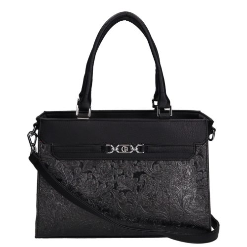 Chiara M 8043 fekete virág rostbőr női táska