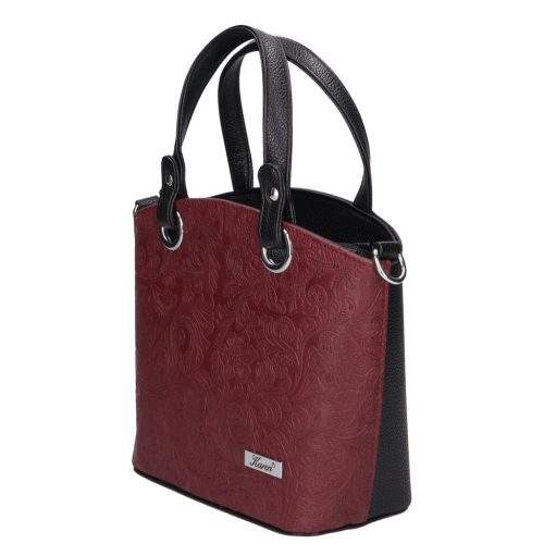 Karen 2390 fekete bordó virág rostbőr táska