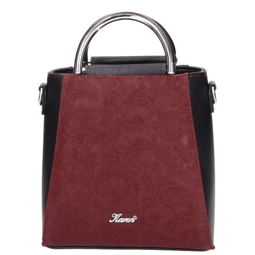 Karen 1680 fekete bordó virág rostbőr táska