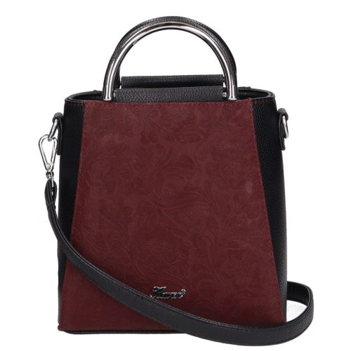 Karen 1680 fekete bordó virág rostbőr táska