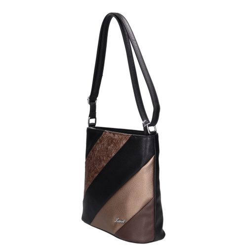 Karen 9481 fekete bronz virág rostbőr női táska