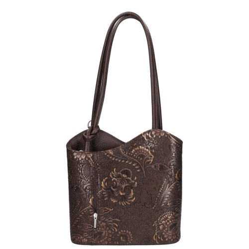 Olasz bőr 238 sötét barna arany virág válltáska és hátizsák