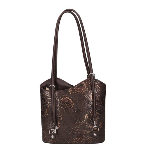 Olasz bőr 238 sötét barna arany virág válltáska és hátizsák