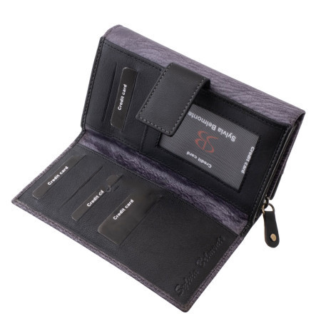 Silvia Belmonte KSP108 fekete bőr hátul kártyatartós pénztárca