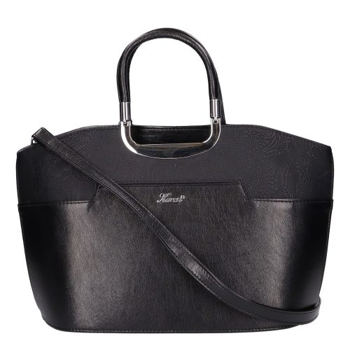 Karen 9079 fekete virágos rostbőr női kisebb kézitáska