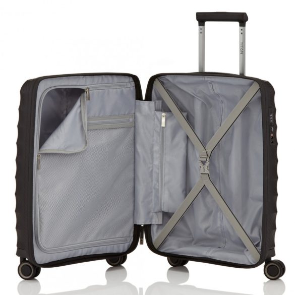 Bőrönd TITAN Highlight S fekete 4 kerekű extra könnyű kabin bőrönd