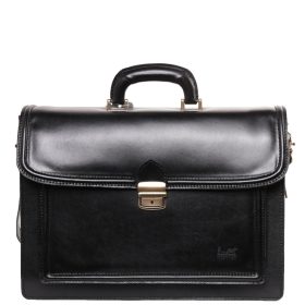 VALÓDI BŐR 3 rekeszes elől zsebes fekete férfi aktatása