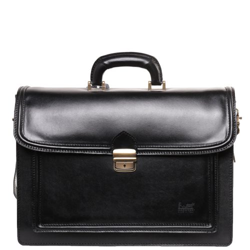 VALÓDI BŐR 3 rekeszes elől zsebes fekete férfi aktatása