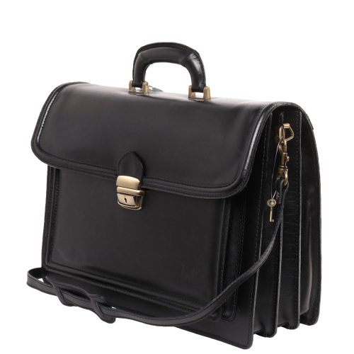 VALÓDI BŐR 3 rekeszes elől zsebes fekete férfi aktatása