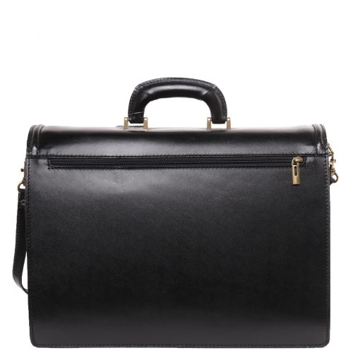 VALÓDI BŐR 3 rekeszes elől zsebes fekete férfi aktatása