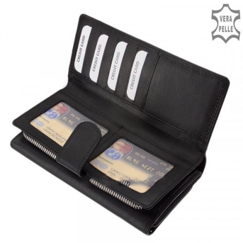 La Scala DCO452 fekete hátul kártyatartós bőr női pénztárca