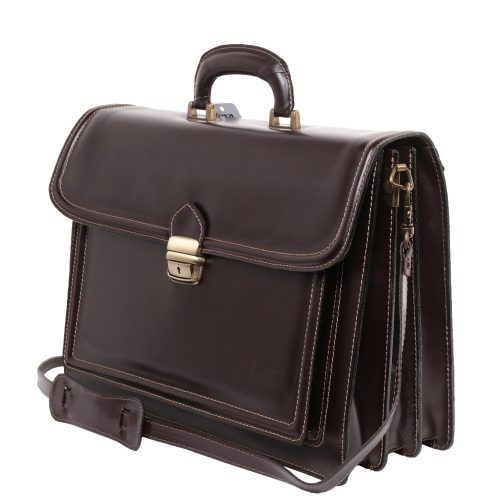 VALÓDI BŐR 3 rekeszes elől zsebes barna férfi aktatása