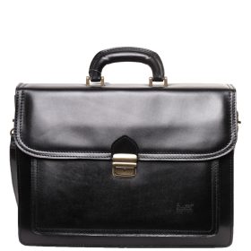 VALÓDI BŐR 2 rekeszes elől zsebes fekete férfi aktatása