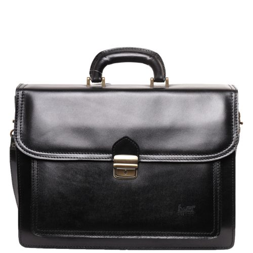 VALÓDI BŐR 2 rekeszes elől zsebes fekete férfi aktatása