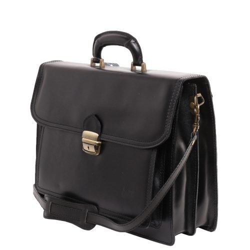 VALÓDI BŐR 2 rekeszes elől zsebes fekete férfi aktatása