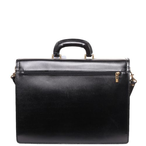 VALÓDI BŐR 2 rekeszes elől zsebes fekete férfi aktatása